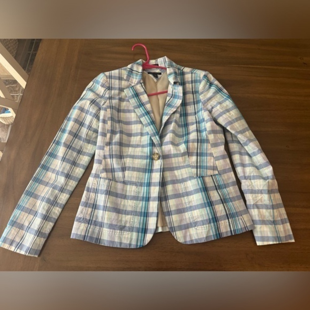Tommy Hilfiger Blue & White Plaid Blazer – Size M – Pre-Owned